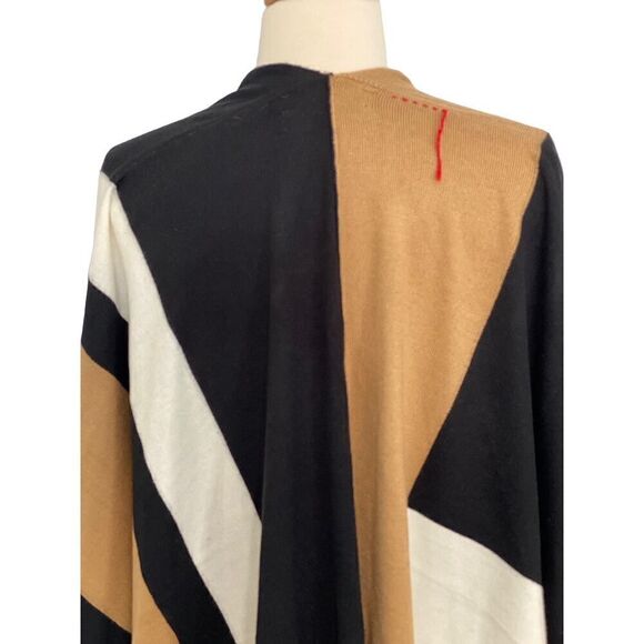 Parrish LA Colorblock Stevie Poncho Cape Wrap Sweater Camel Black Cream OS NWT - Picture 7 of 13